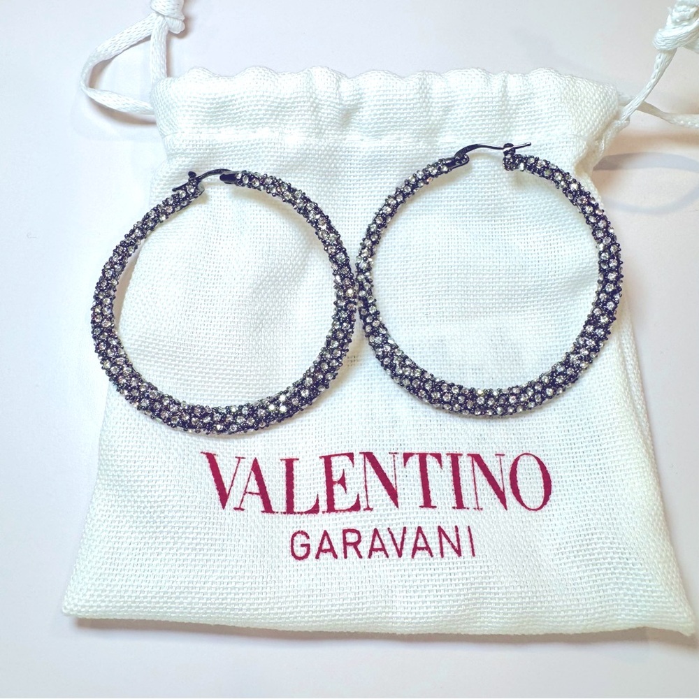 NWT Valentino Garavani Shadowshine Metal And Swarovski Crystal Hoop Earrings